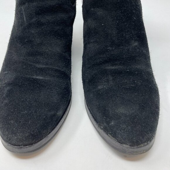 Via Spiga Womens 9M Boots Bootie Black Leather Suede Buckle Block Heel Zipper - Picture 8 of 11